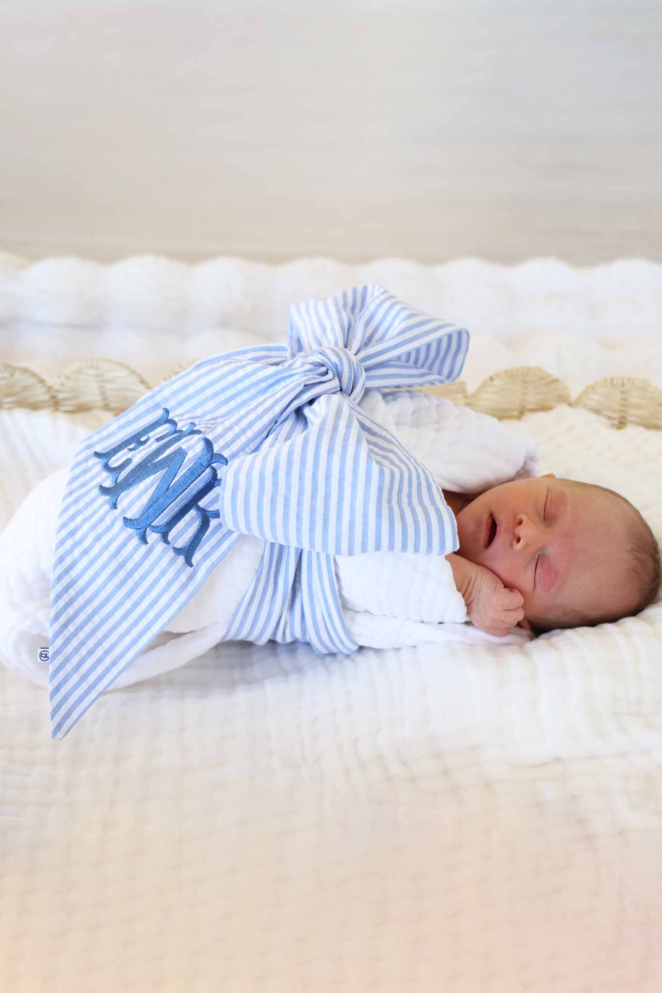 Personalized Newborn Bow Sash | Seersucker - Image 7