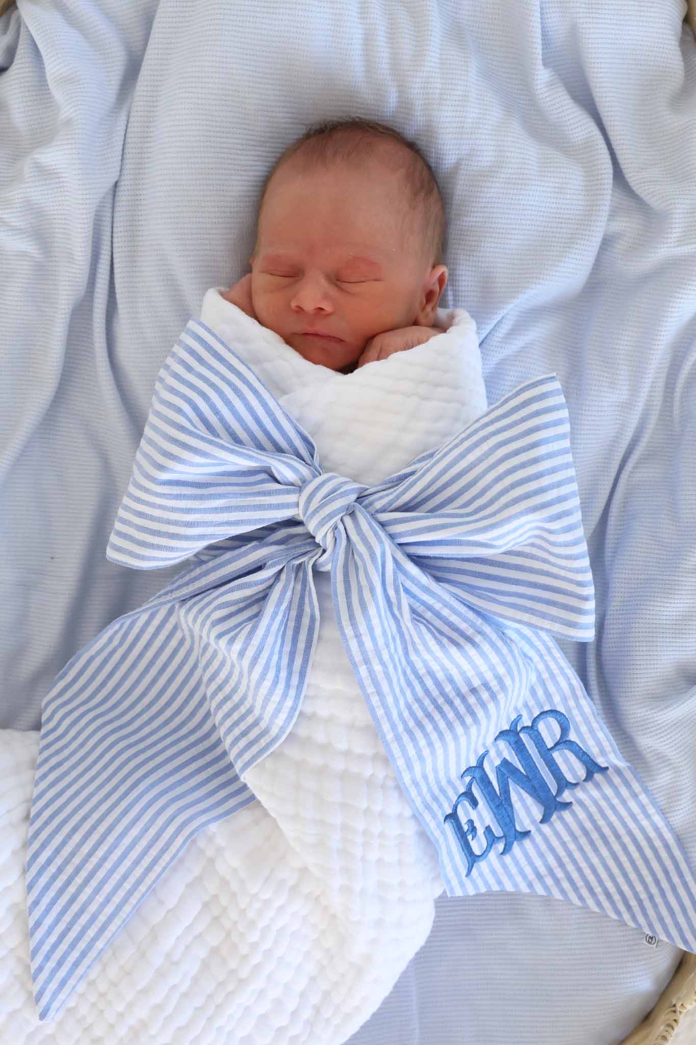 Personalized Newborn Bow Sash | Seersucker - Image 8