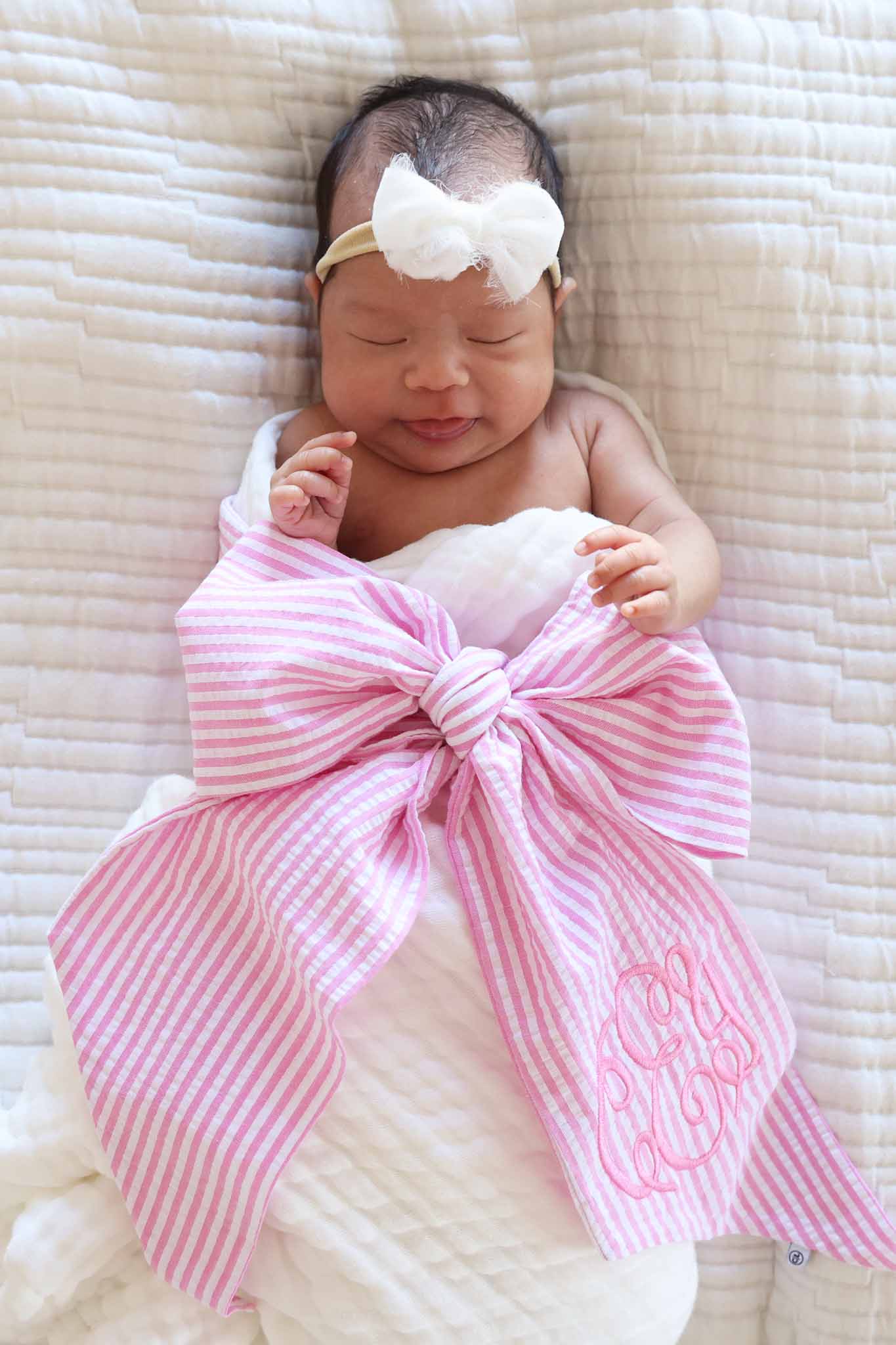Personalized Newborn Bow Sash | Seersucker - Image 9