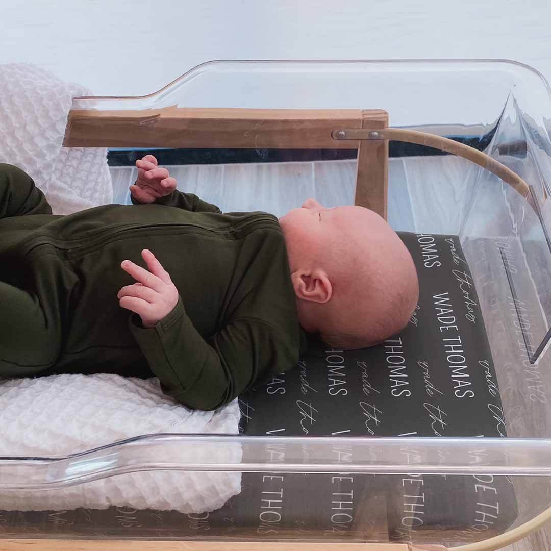 Personalized Olive Baby Name Swaddle Blanket - Block & Script - Image 3