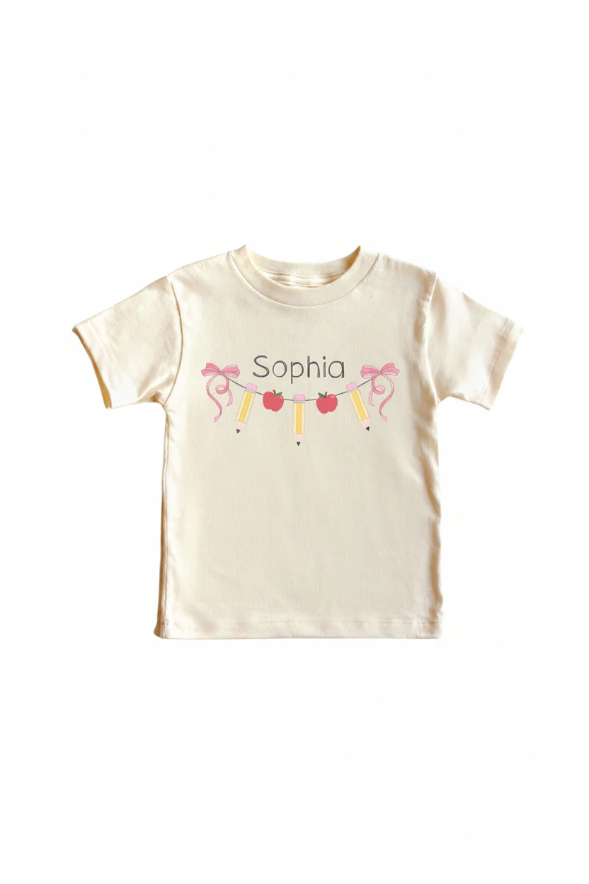 Personalized Pencil Garland Kids Graphic Tee | Natural - Image 2