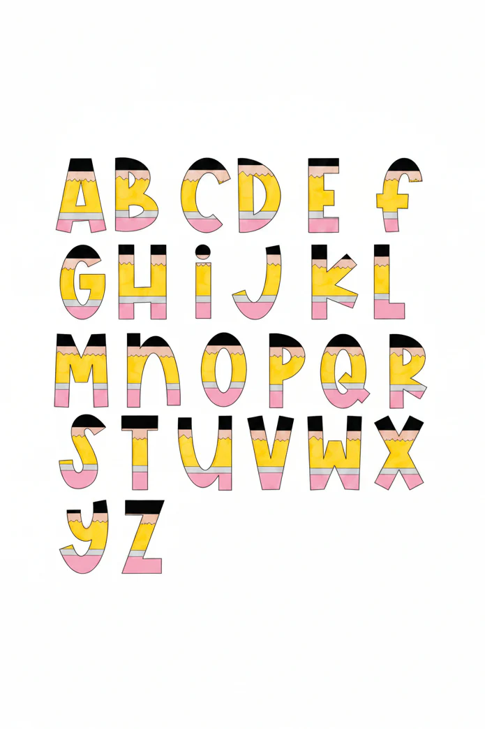 Personalized Pencil Letters Kids Graphic Tee | Natural - Image 4