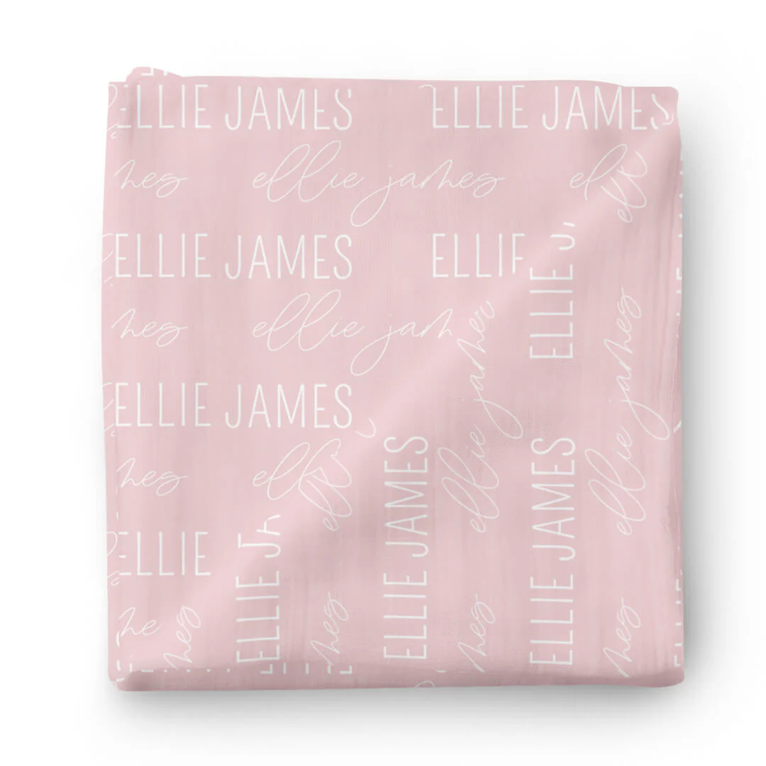 Personalized Petal Pink Baby Name Swaddle Blanket - Block & Script - Image 2