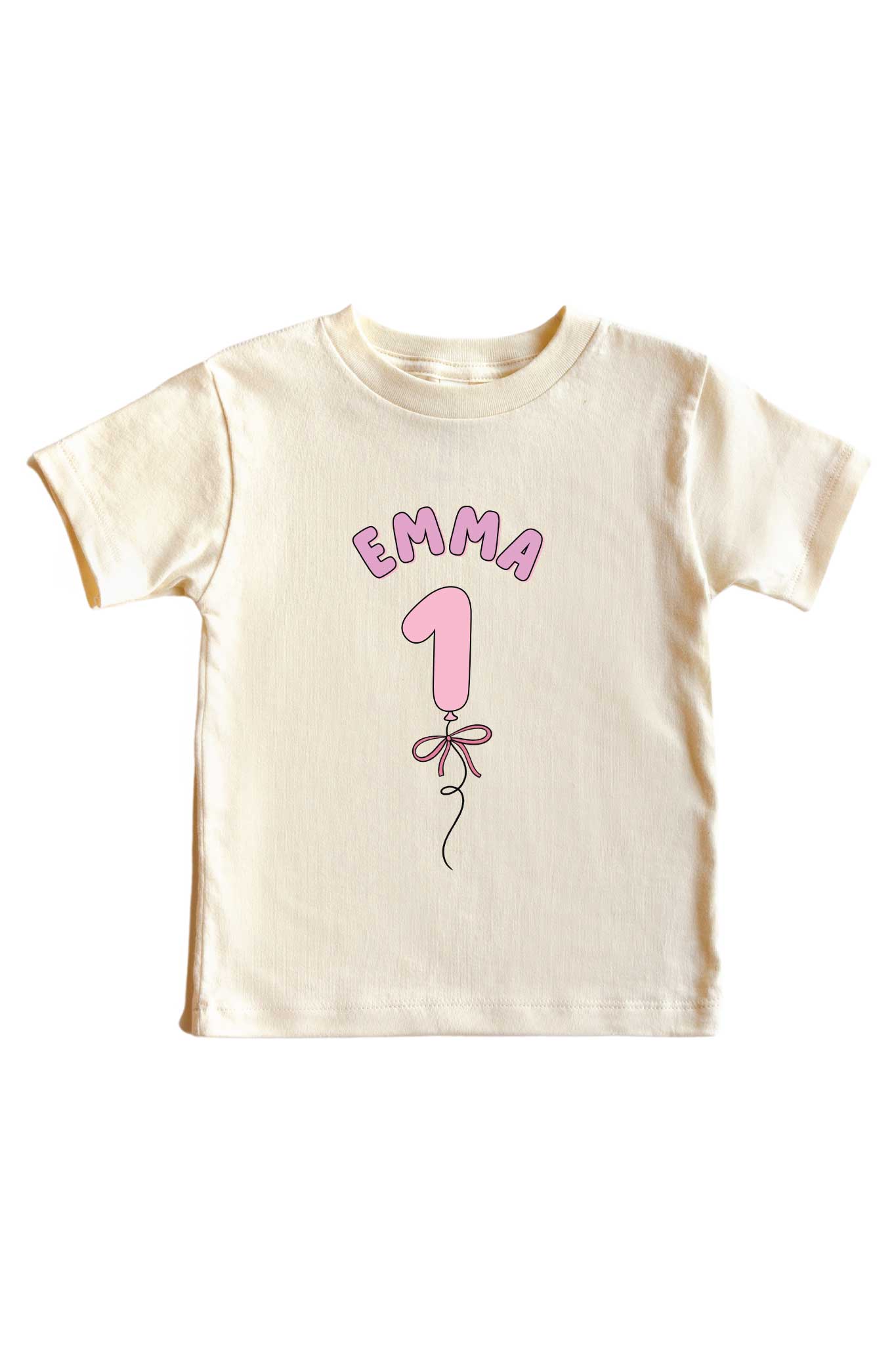 Personalized Pink Birthday Graphic Bodysuit & Kids Tee | Natural - Image 4