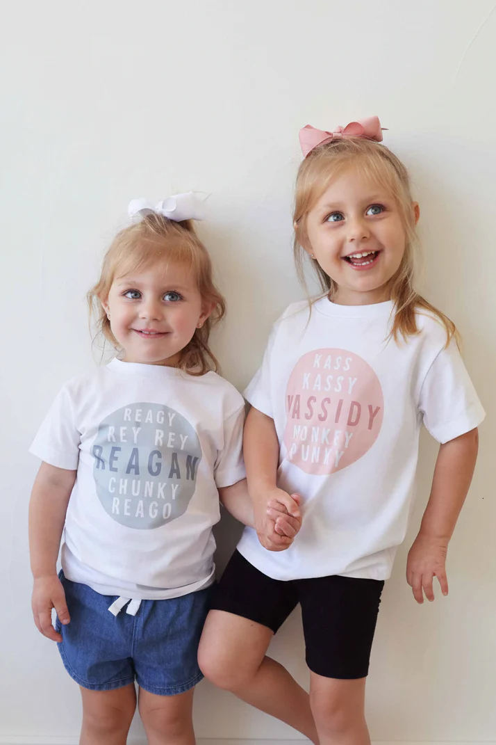 Personalized Pink Nickname Circle Kids Graphic Tee | White - Image 3