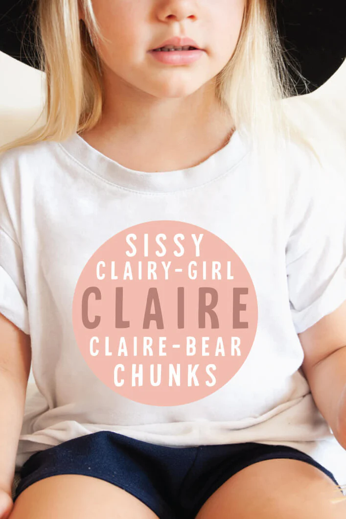 Personalized Pink Nickname Circle Kids Graphic Tee | White - Image 5
