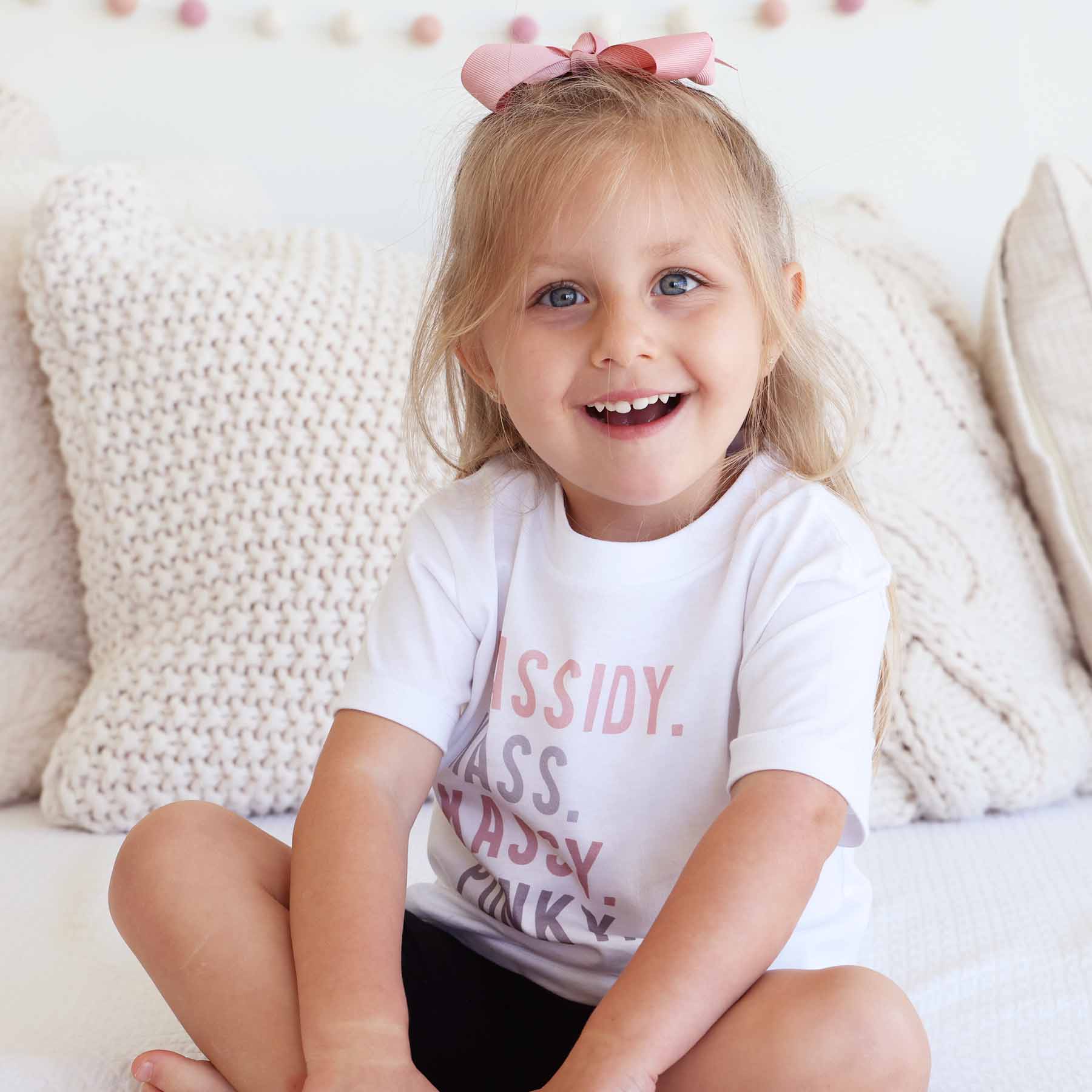 Personalized Purple Nickname Color Block Kids Graphic Tee | White - Image 5