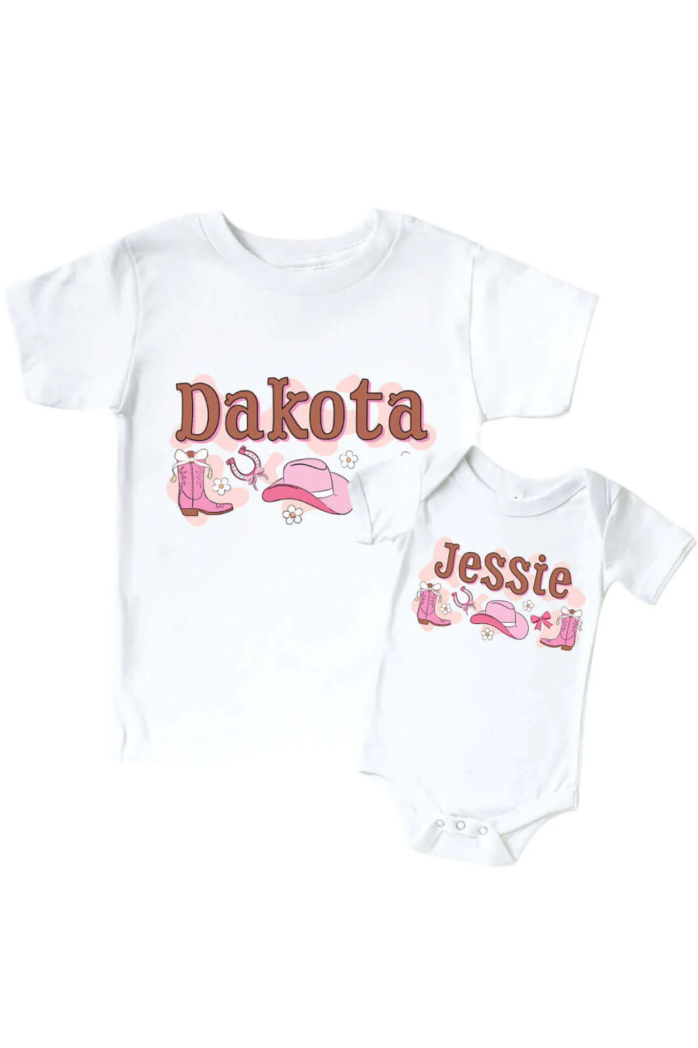 Personalized Rodeo Dreams Pink Graphic Bodysuit & Kids Tee | White