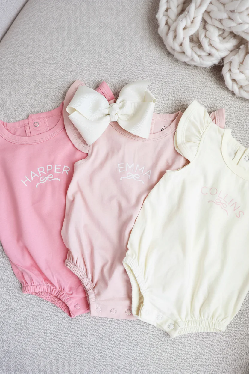 Personalized Ruffle Sleeve Bubble Romper | Pretty in Pink