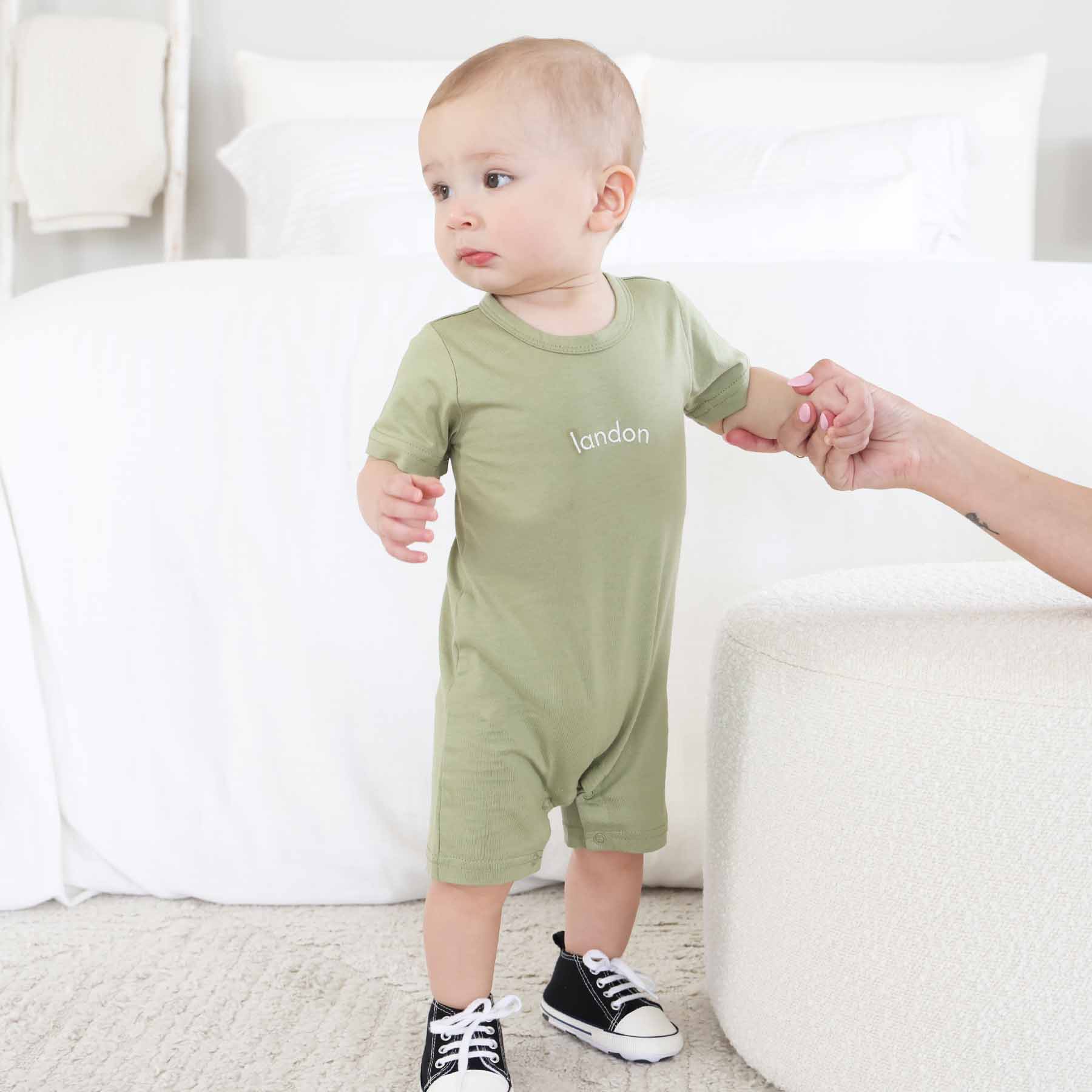 Embroidered Short Sleeve Snap Romper - Image 3