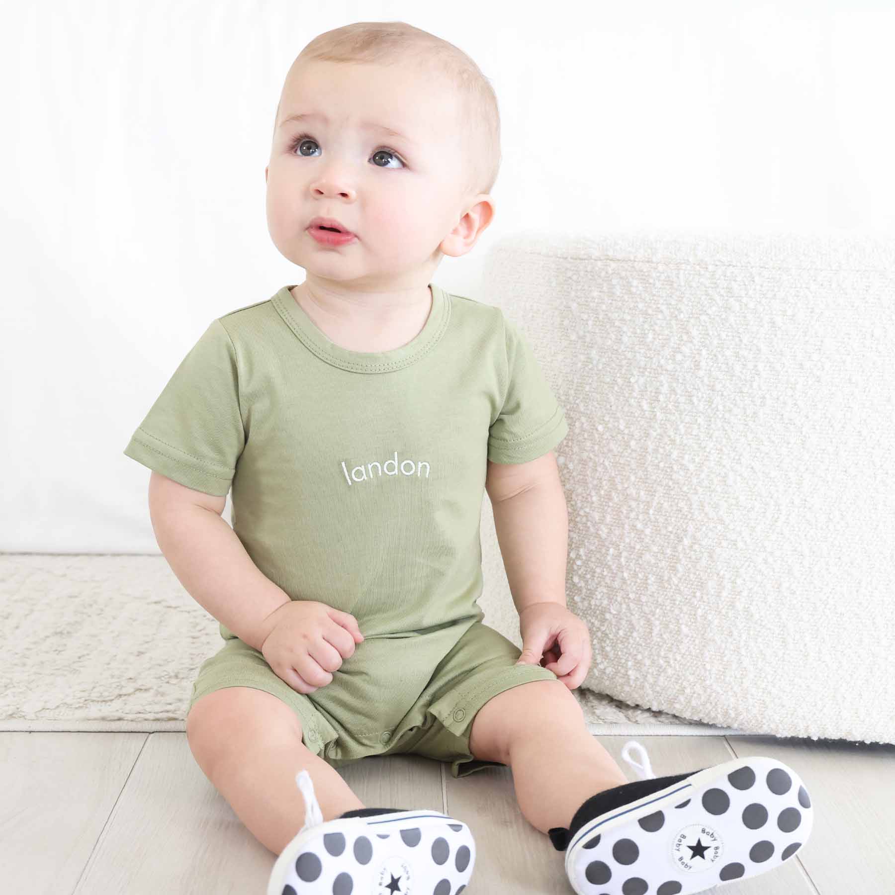 Embroidered Short Sleeve Snap Romper - Image 5