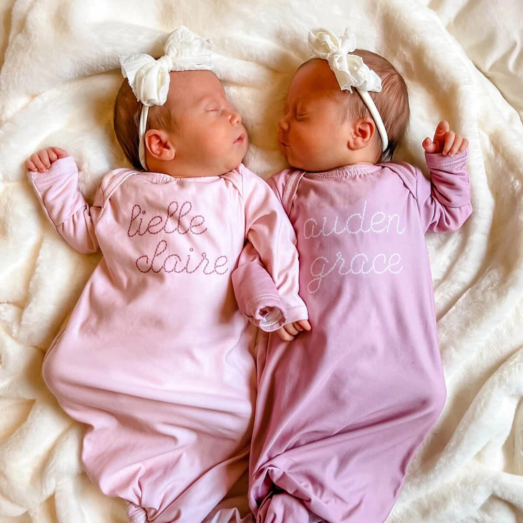 Personalized Stitched Newborn Baby Knot Gown | Perfect Pinks - Image 3