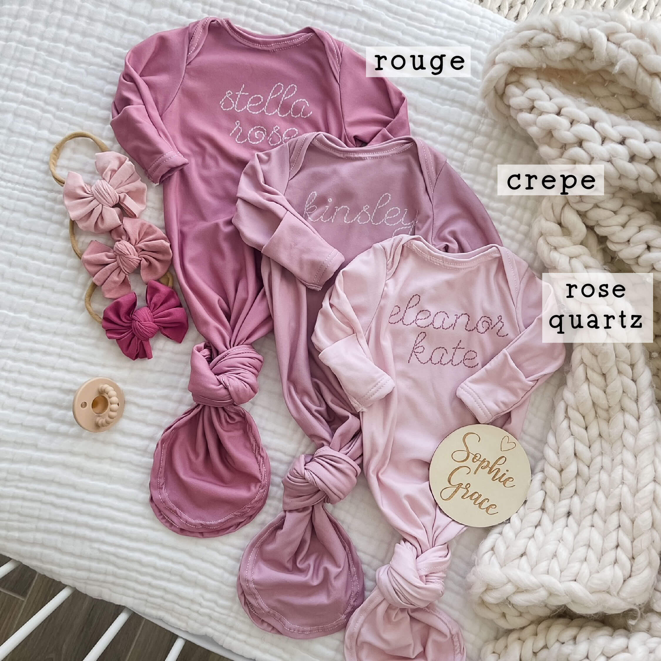 Personalized Stitched Newborn Baby Knot Gown | Perfect Pinks - Image 4