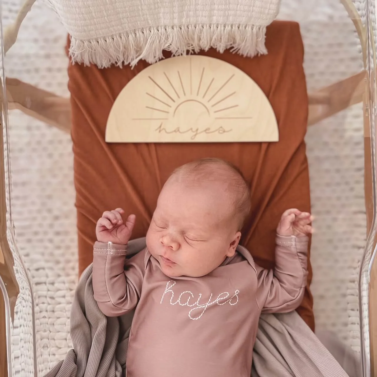 Personalized Stitched Newborn Baby Knot Gown | Warm Neutrals - Image 3