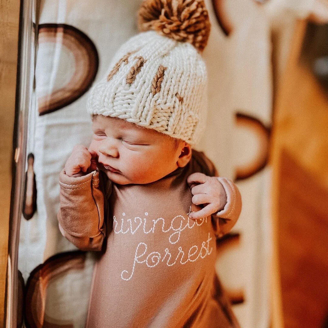 Personalized Stitched Newborn Baby Knot Gown | Warm Neutrals - Image 4