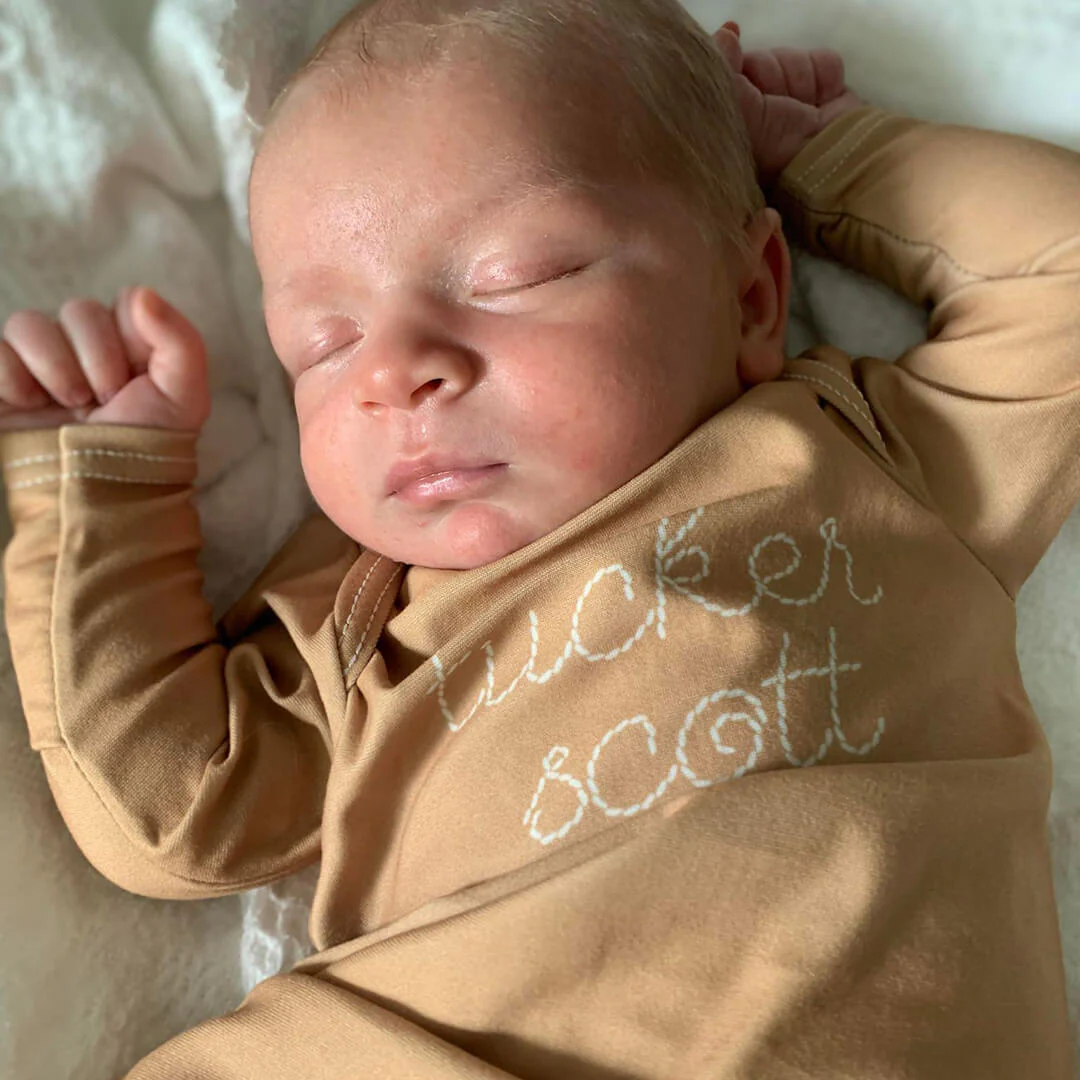 Personalized Stitched Newborn Baby Knot Gown | Warm Neutrals - Image 7