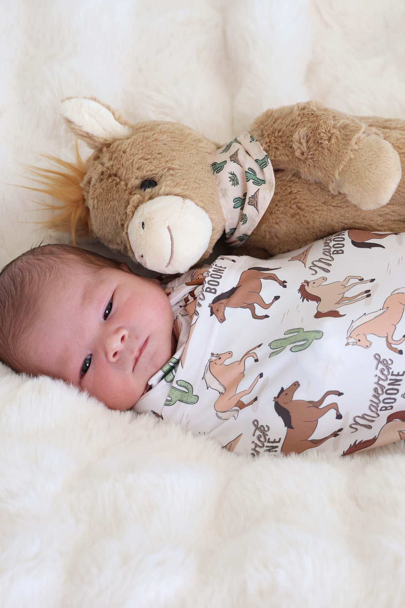 Personalized Swaddle Blanket | Pony Club Neutral - Image 3