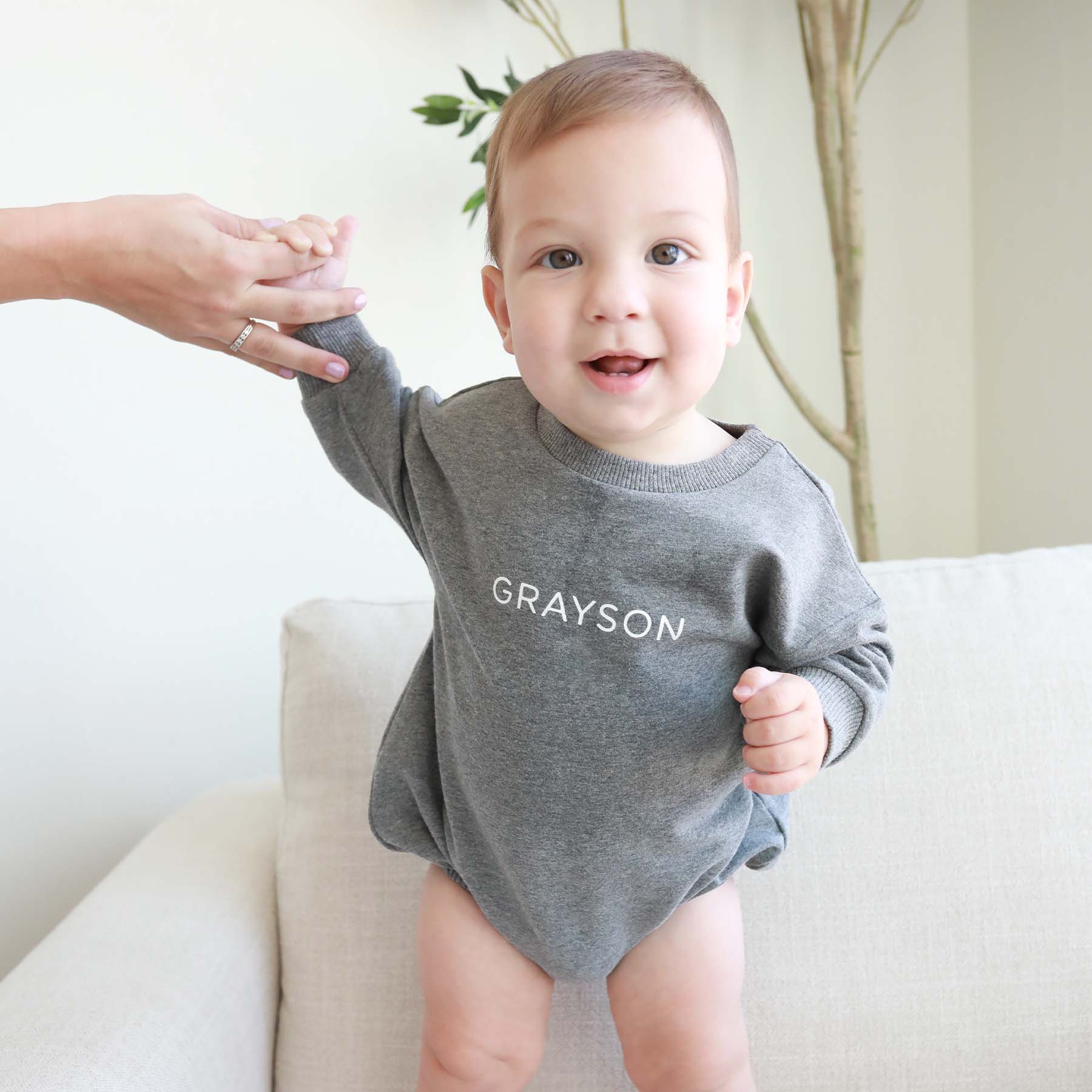 Personalized Sweatshirt Bubble Romper | Moody Solids - Image 2