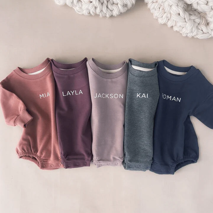 Personalized Sweatshirt Bubble Romper | Moody Solids - Image 4