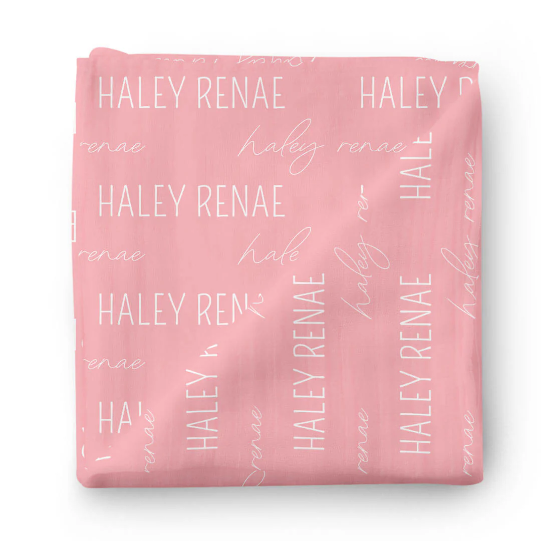 Personalized Tickle Me Pink Baby Name Swaddle Blanket - Block & Script - Image 2