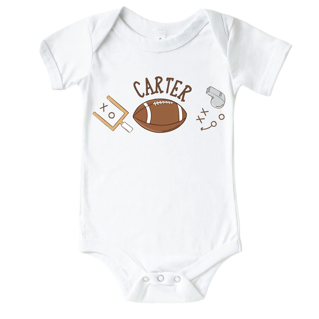 Personalized Tiny Touchdowns Neutral Graphic Bodysuit & Kids Tee | White - Image 2