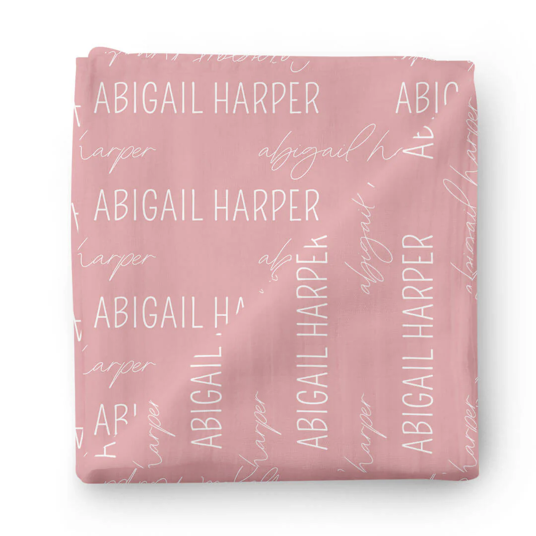 Personalized Vintage Rose Baby Name Swaddle Blanket - Block & Script