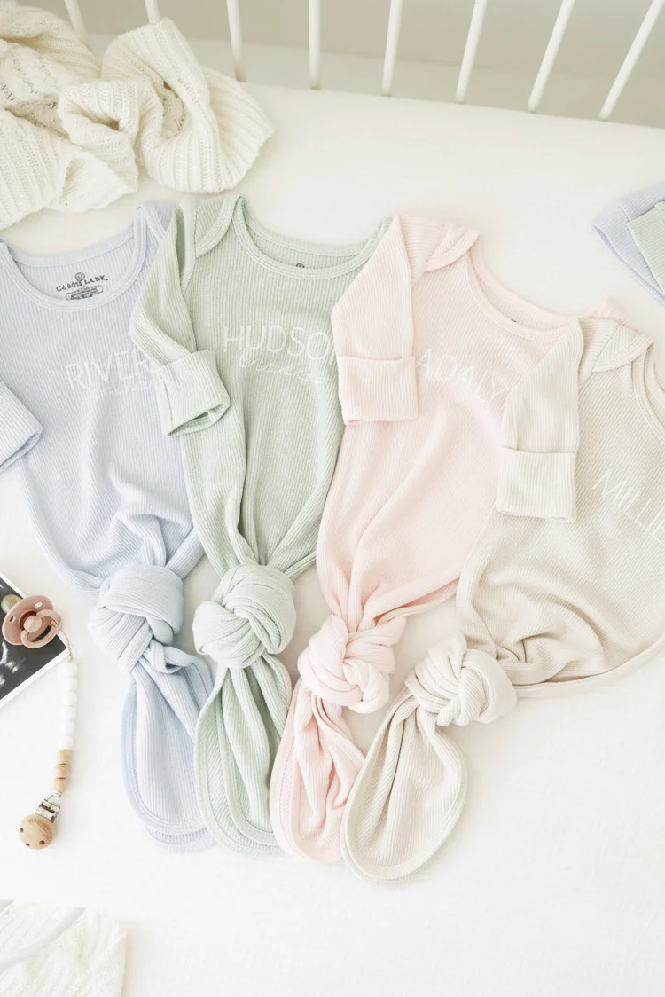 Personalized Bamboo Waffle Newborn Baby Knot Gown | Pastel Cutie