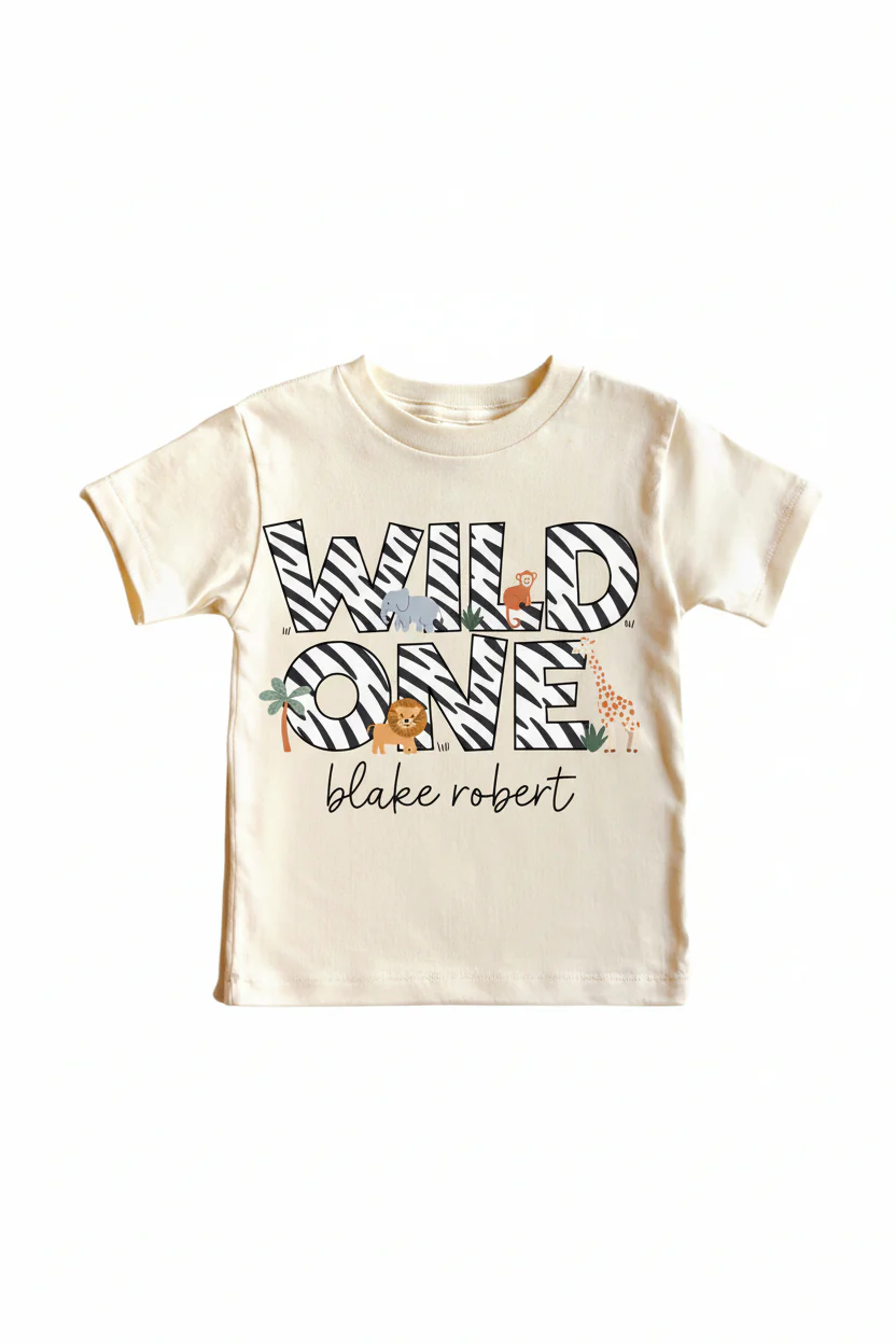 Personalized Wild One Graphic Bodysuit & Kids Tee | Natural - Image 3