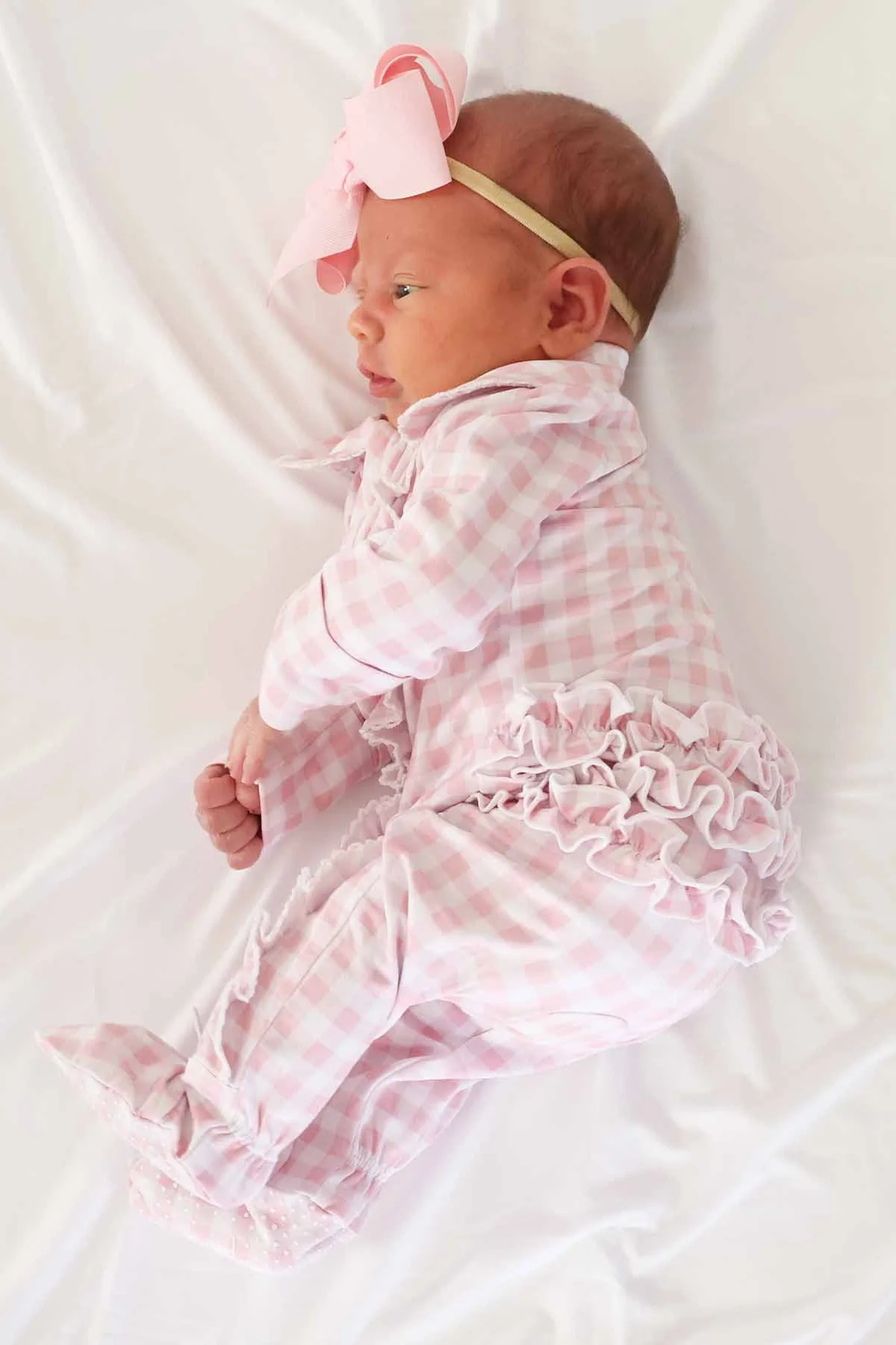 Peter Pan Collar Ruffle Zipper Footie | Rosy Gingham - Image 15