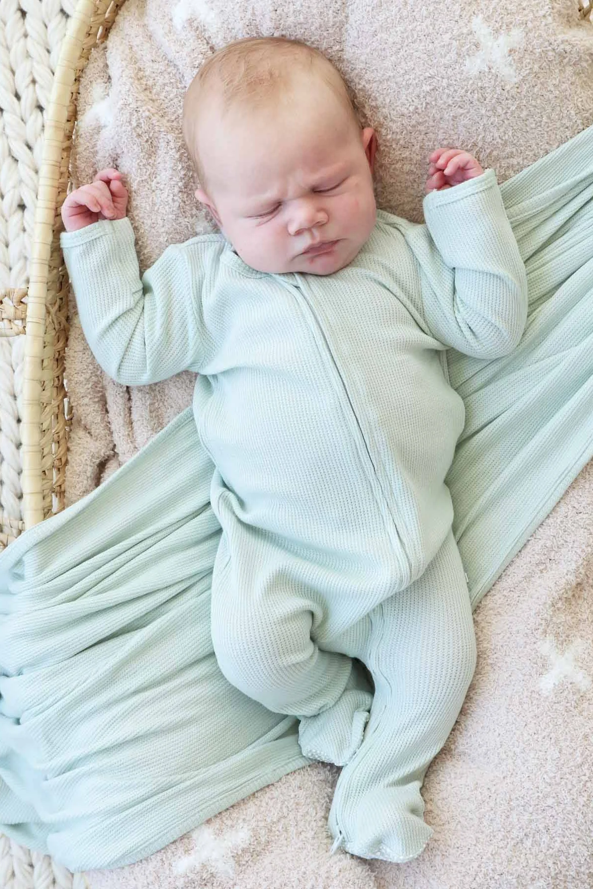 Pistachio Waffle Bamboo Zipper Footie - Image 3