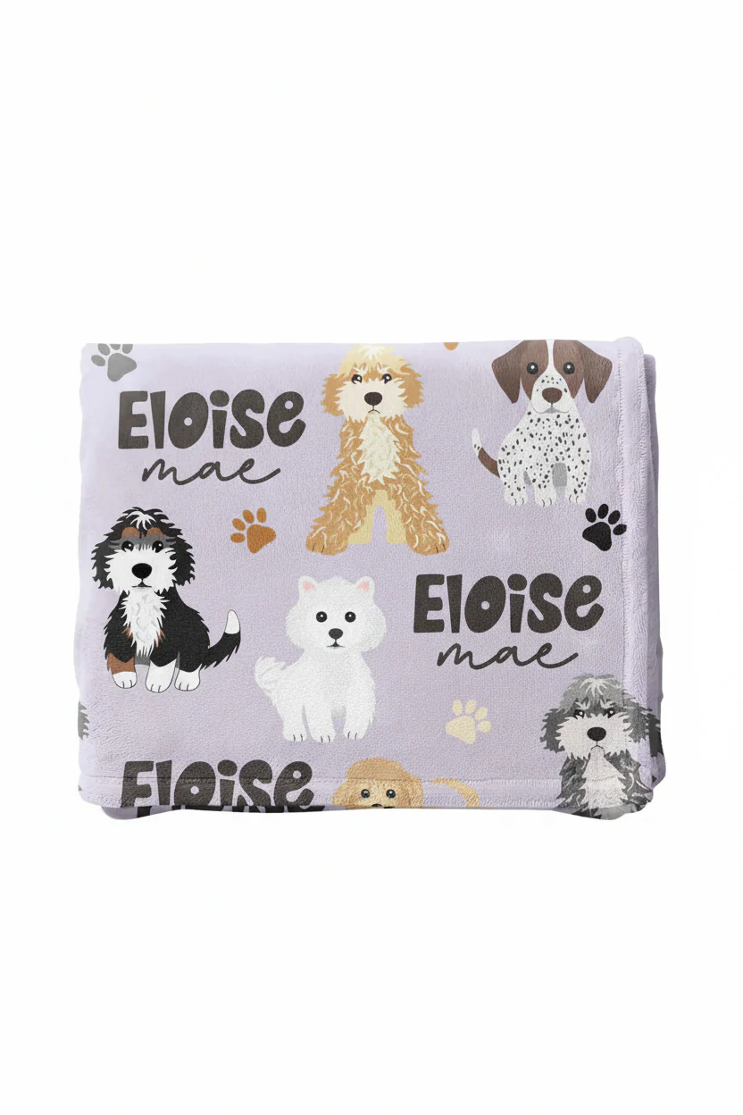Puppy Pals Personalized Toddler Blanket | Purple