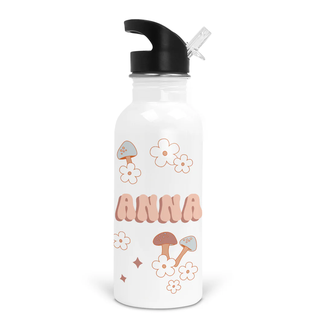 Retro Mushrooms Personalized Kids Water Bottle - Image 2
