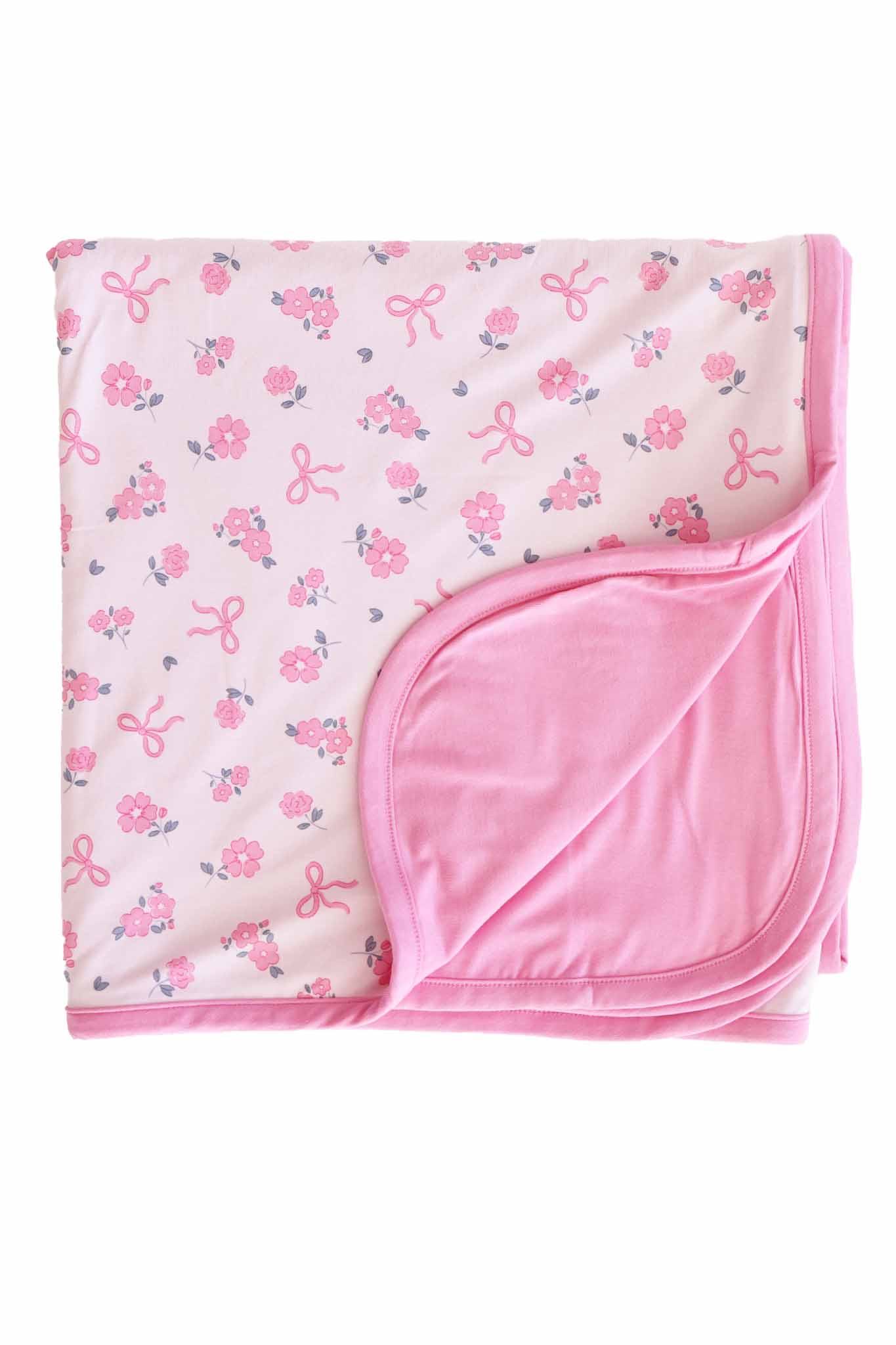 Ribbon & Roses Double Sided Bamboo Blanket | Pink - Image 2