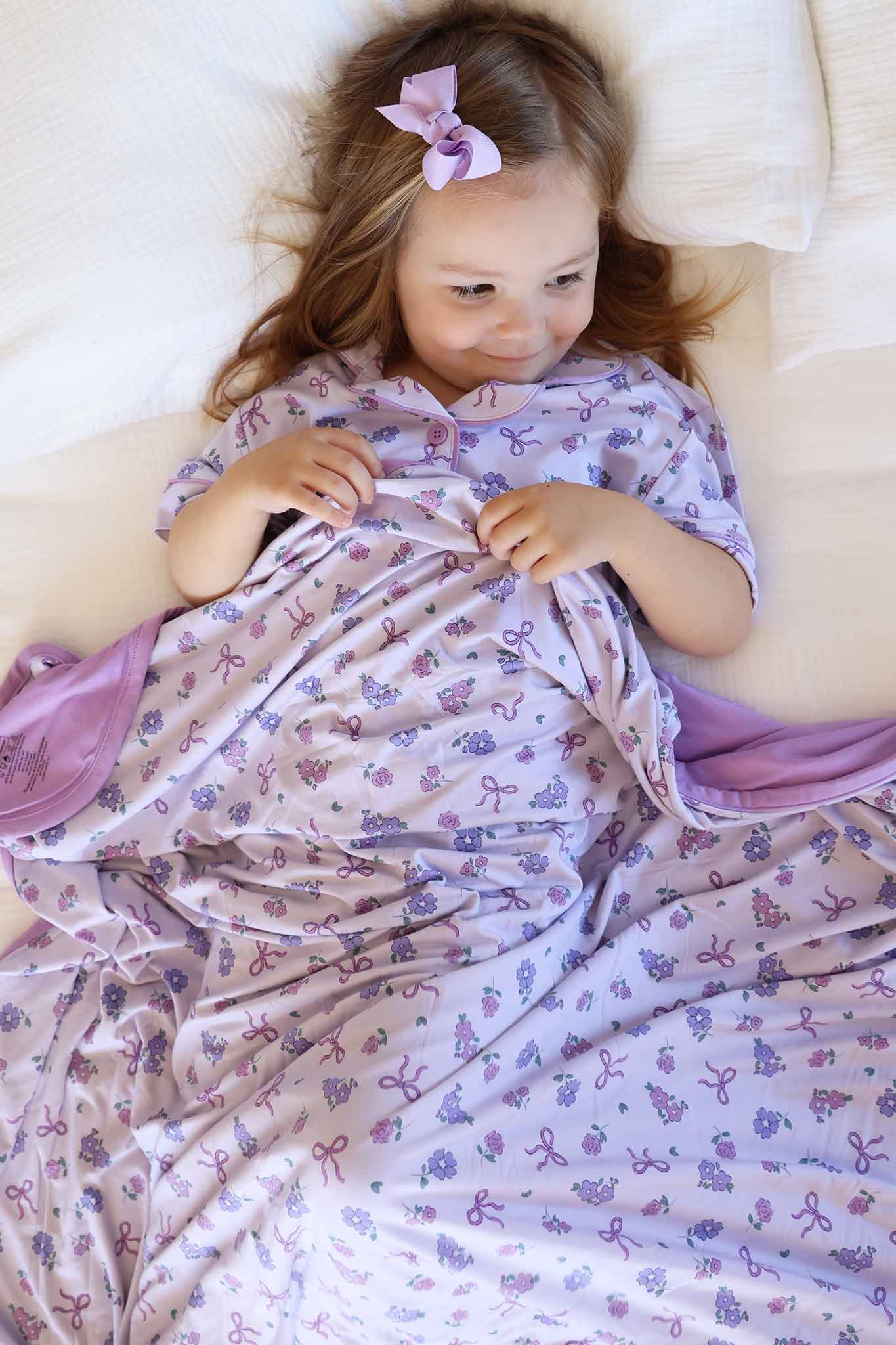 Ribbon & Roses Double Sided Bamboo Blanket | Purple - Image 4
