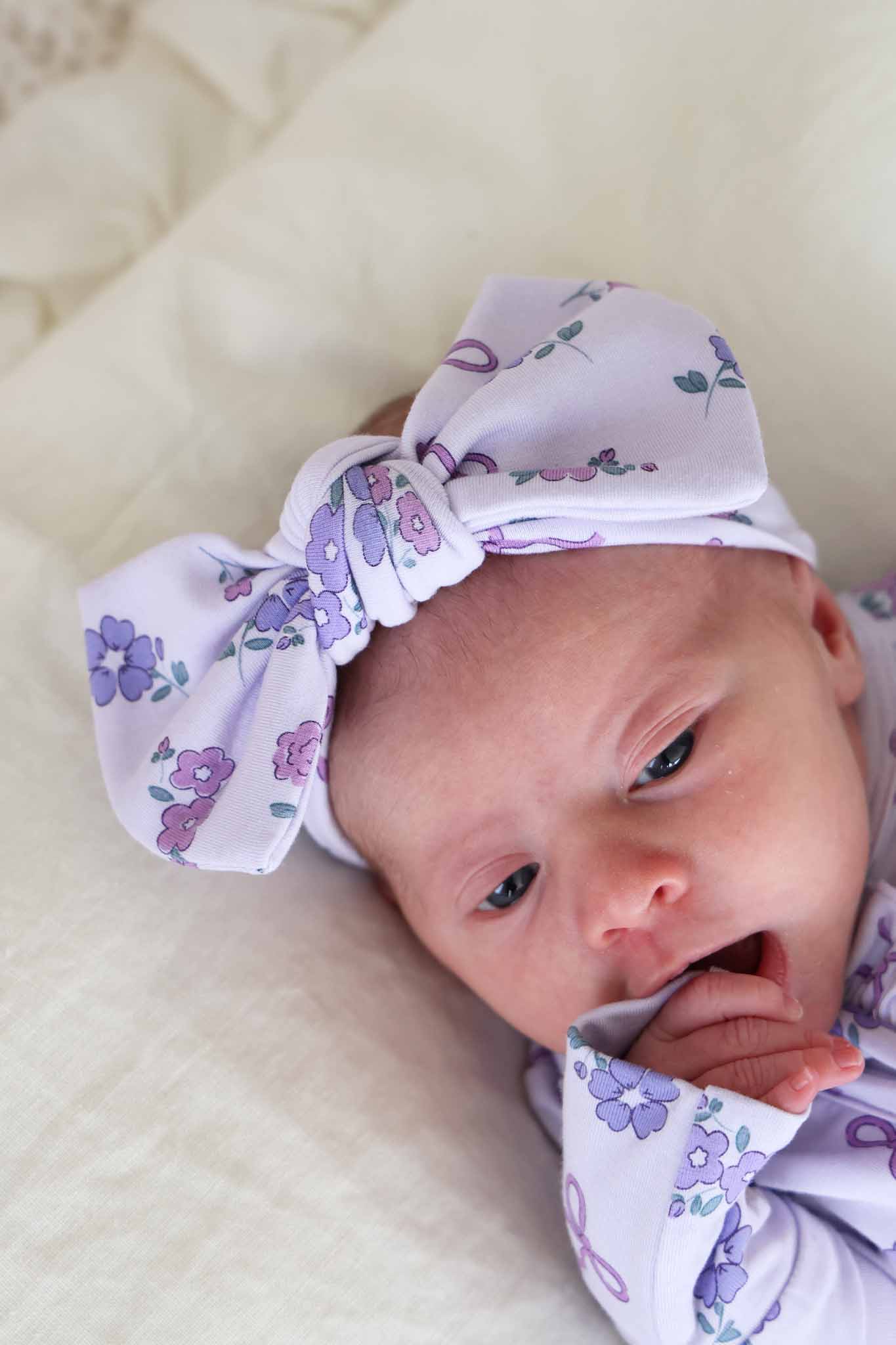 Ribbon & Roses Knit Large Bow Headwrap | Purple - Image 3