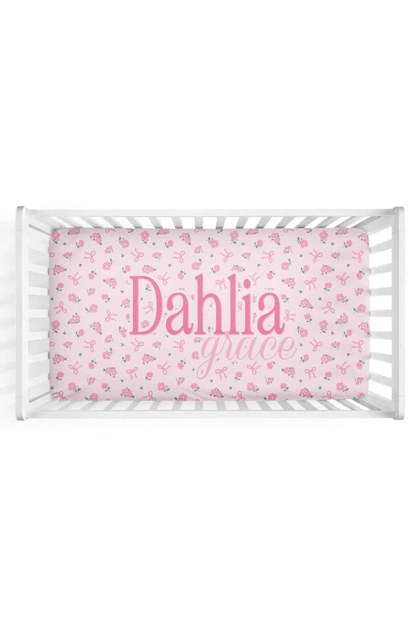 Ribbon & Roses Personalized Crib Sheet | Pink