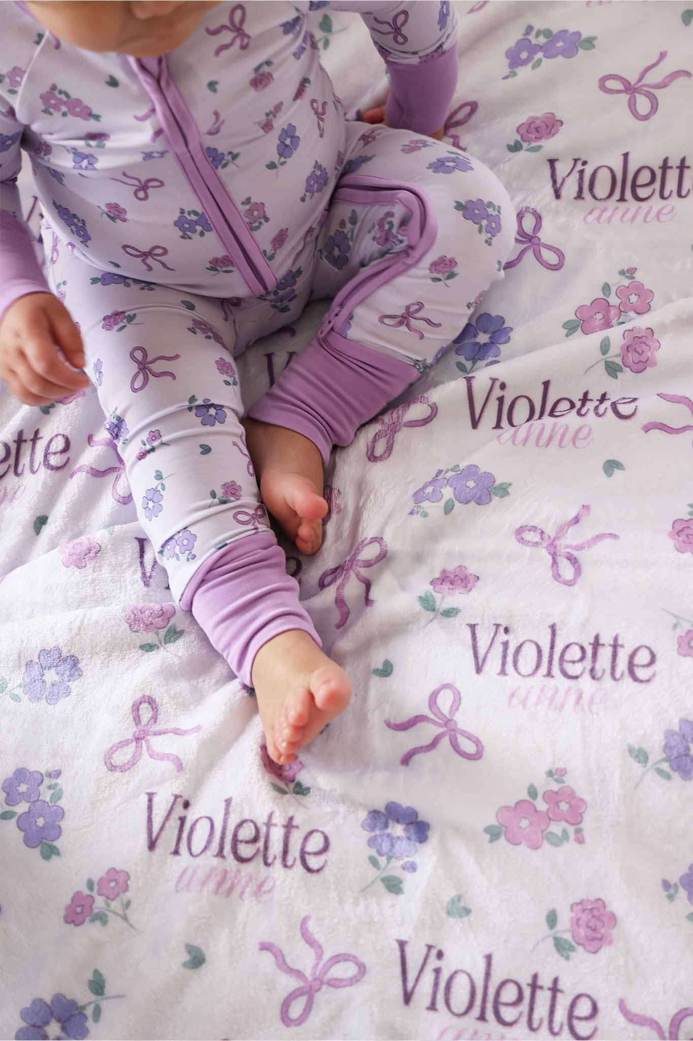Ribbon & Roses Personalized Kids Blanket | Purple - Image 3