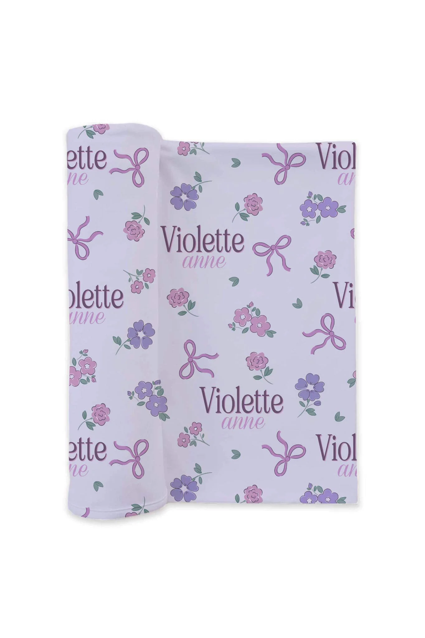 Ribbon & Roses Personalized Swaddle Blanket | Purple - Image 2