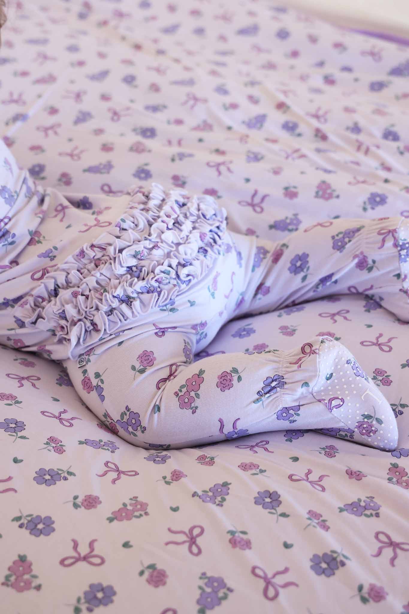 Ribbon & Roses Ruffle Zipper Footie | Purple - Image 19