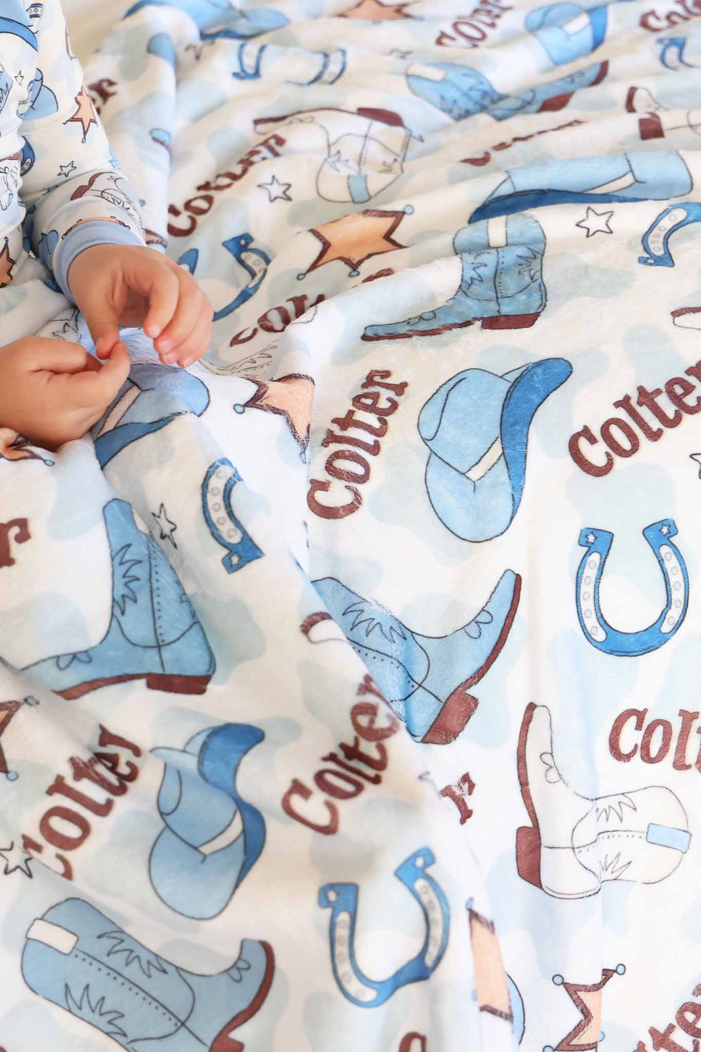 Rodeo Dreams Personalized Kids Blanket | Blue - Image 3