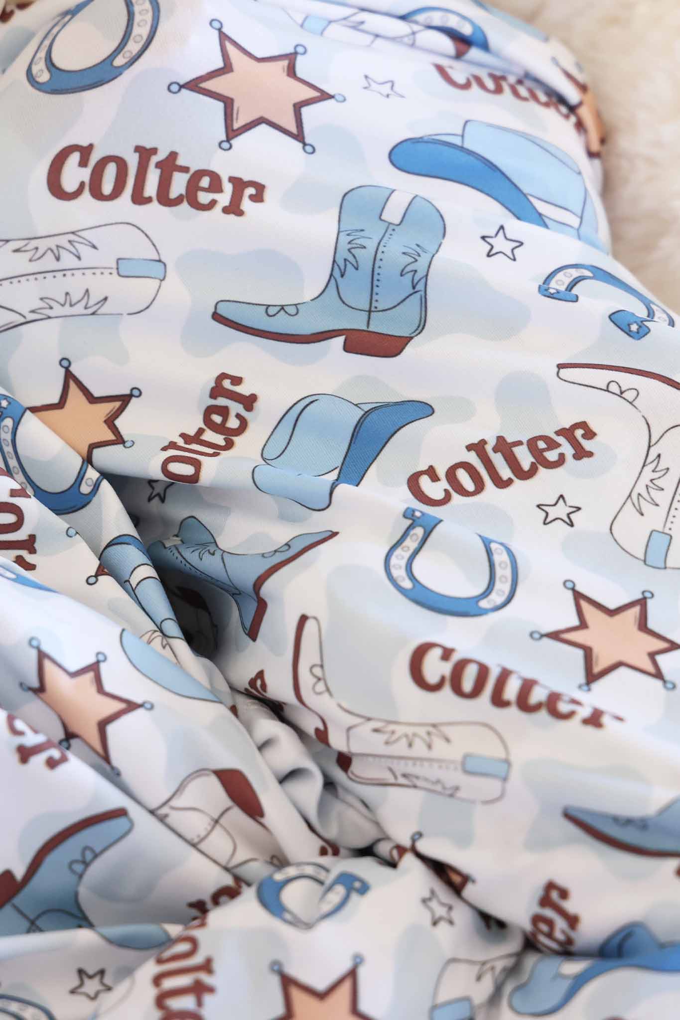 Rodeo Dreams Personalized Swaddle Blanket | Blue - Image 3