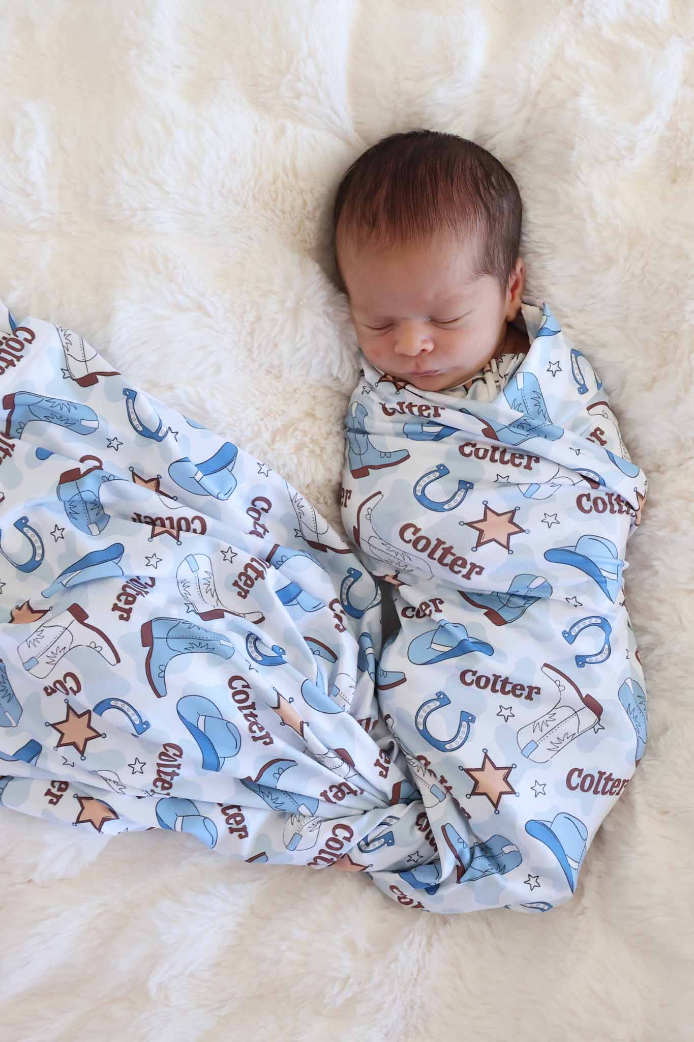 Rodeo Dreams Personalized Swaddle Blanket | Blue - Image 4
