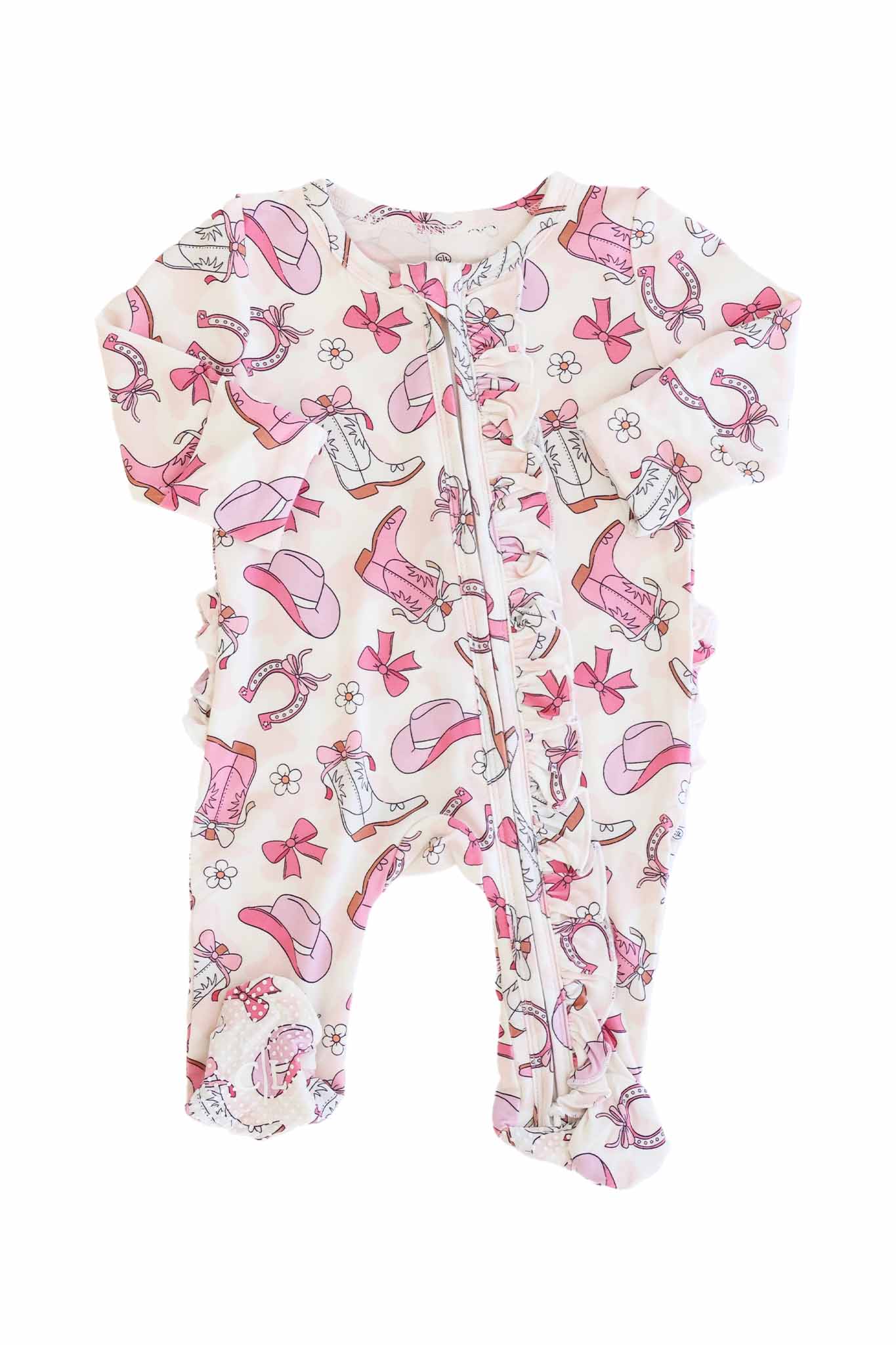 Rodeo Dreams Ruffle Zipper Footie | Pink - Image 11