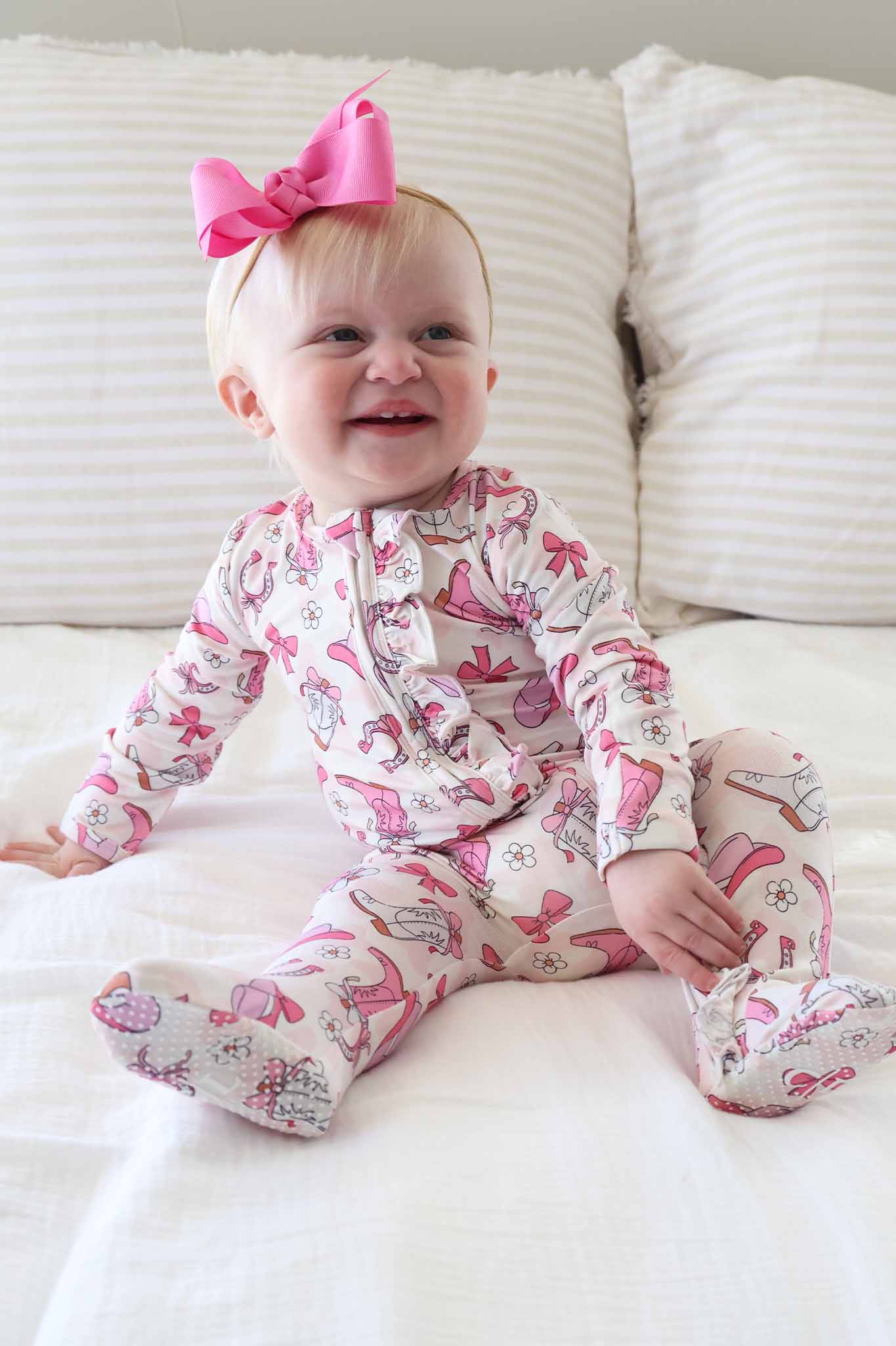 Rodeo Dreams Ruffle Zipper Footie | Pink - Image 13