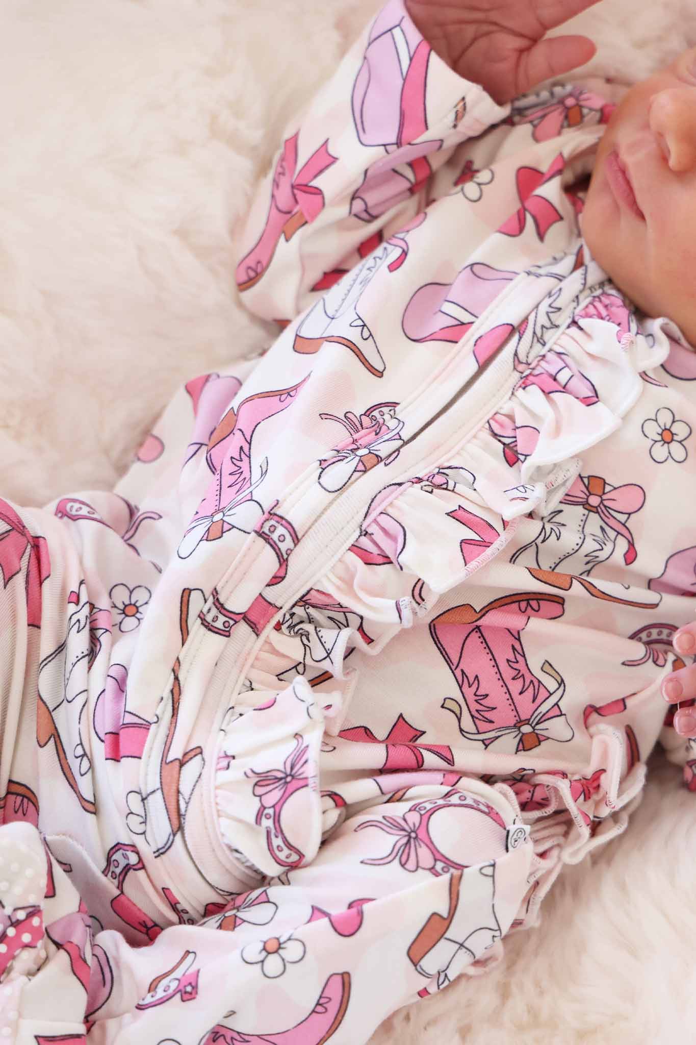 Rodeo Dreams Ruffle Zipper Footie | Pink - Image 4