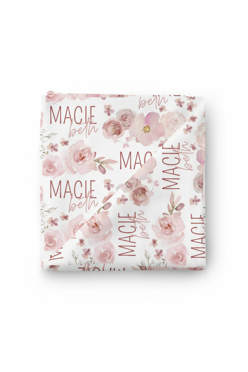 Rosie's Rose Garden Personalized Baby Name Swaddle Blanket - Image 2