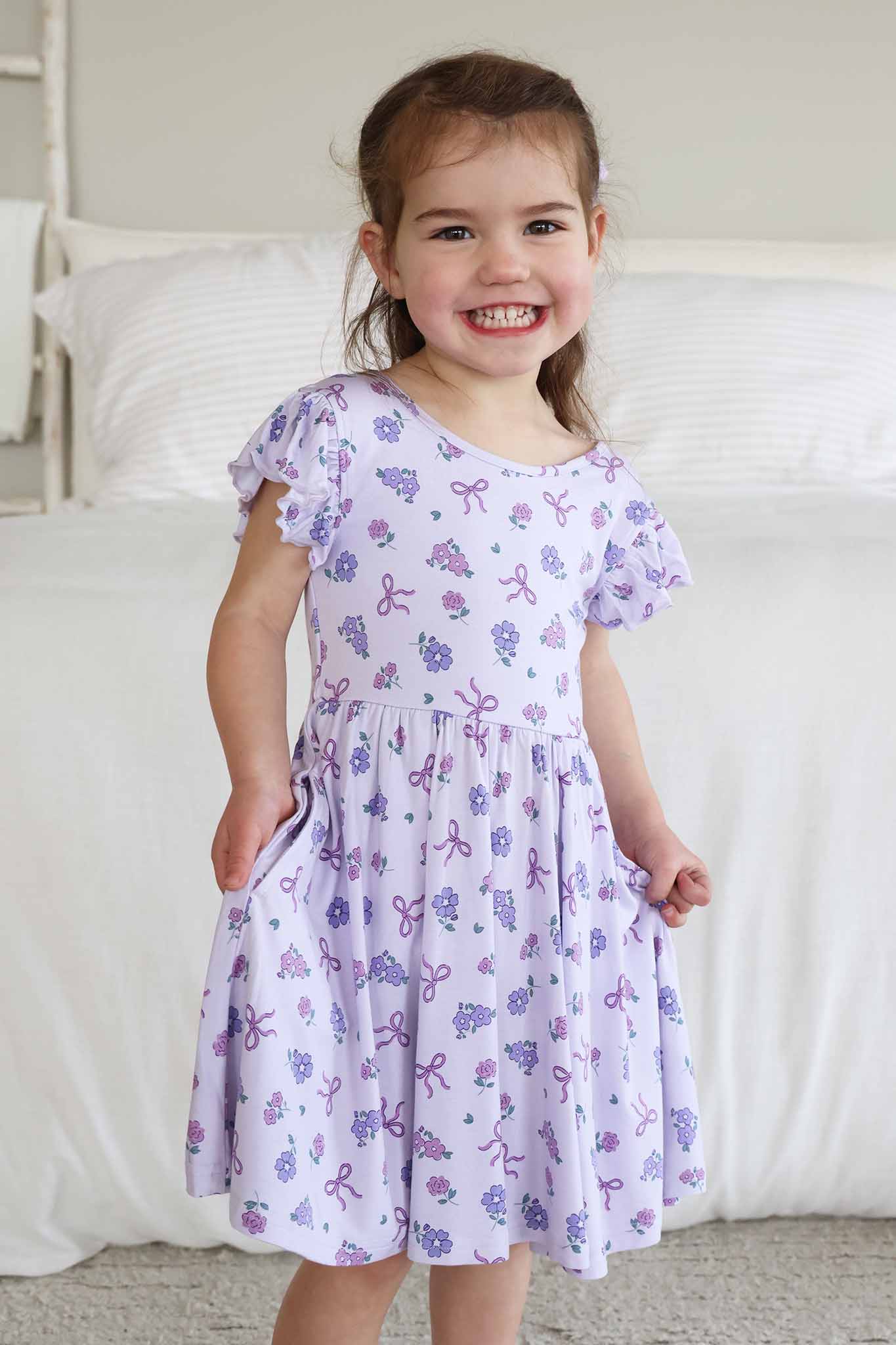 Ruffle Twirl Dress | Ribbon & Roses Purple - Image 3
