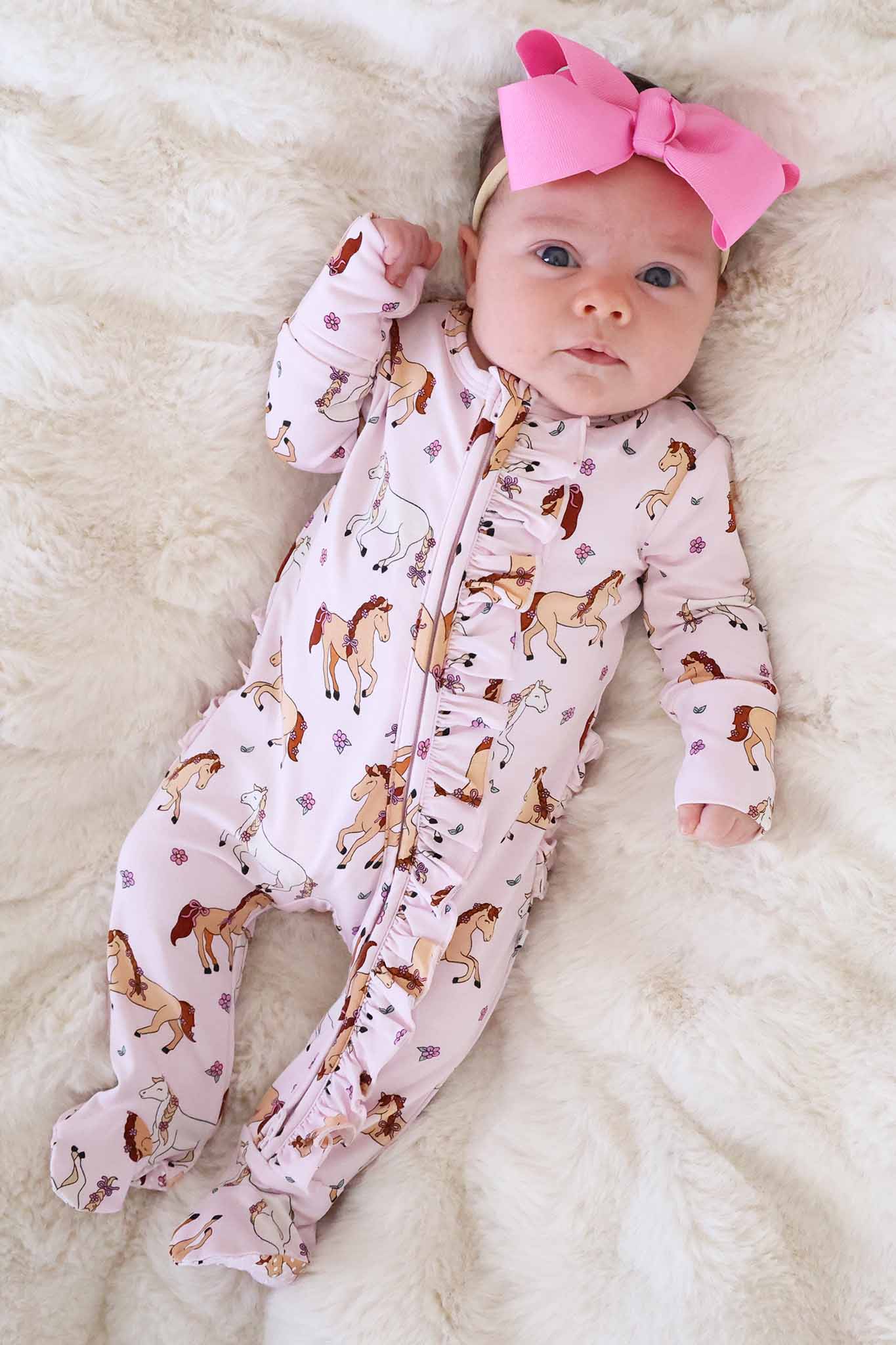 Ruffle Zipper Footie | Pony Club Pink - Image 10