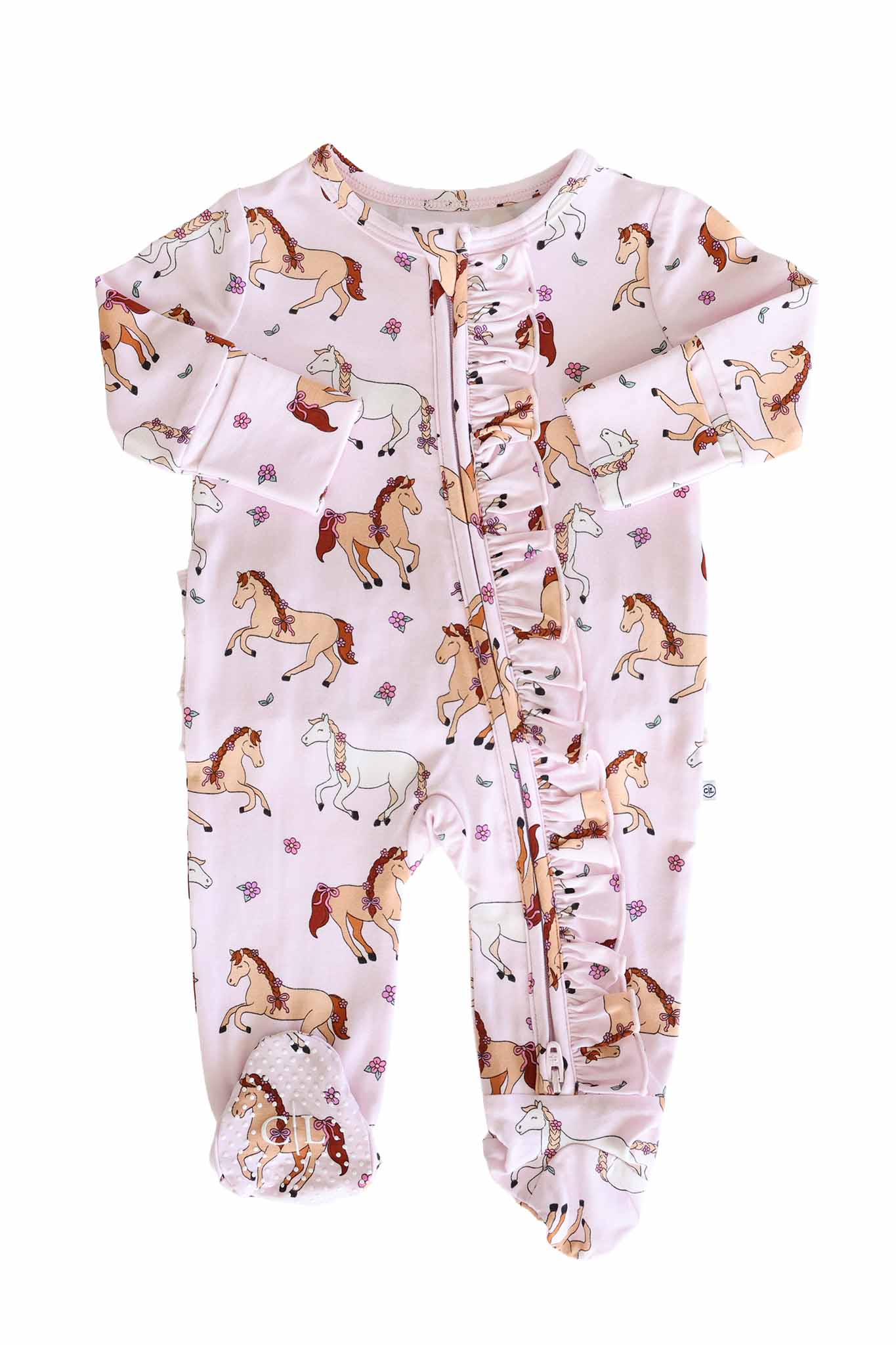 Ruffle Zipper Footie | Pony Club Pink - Image 2