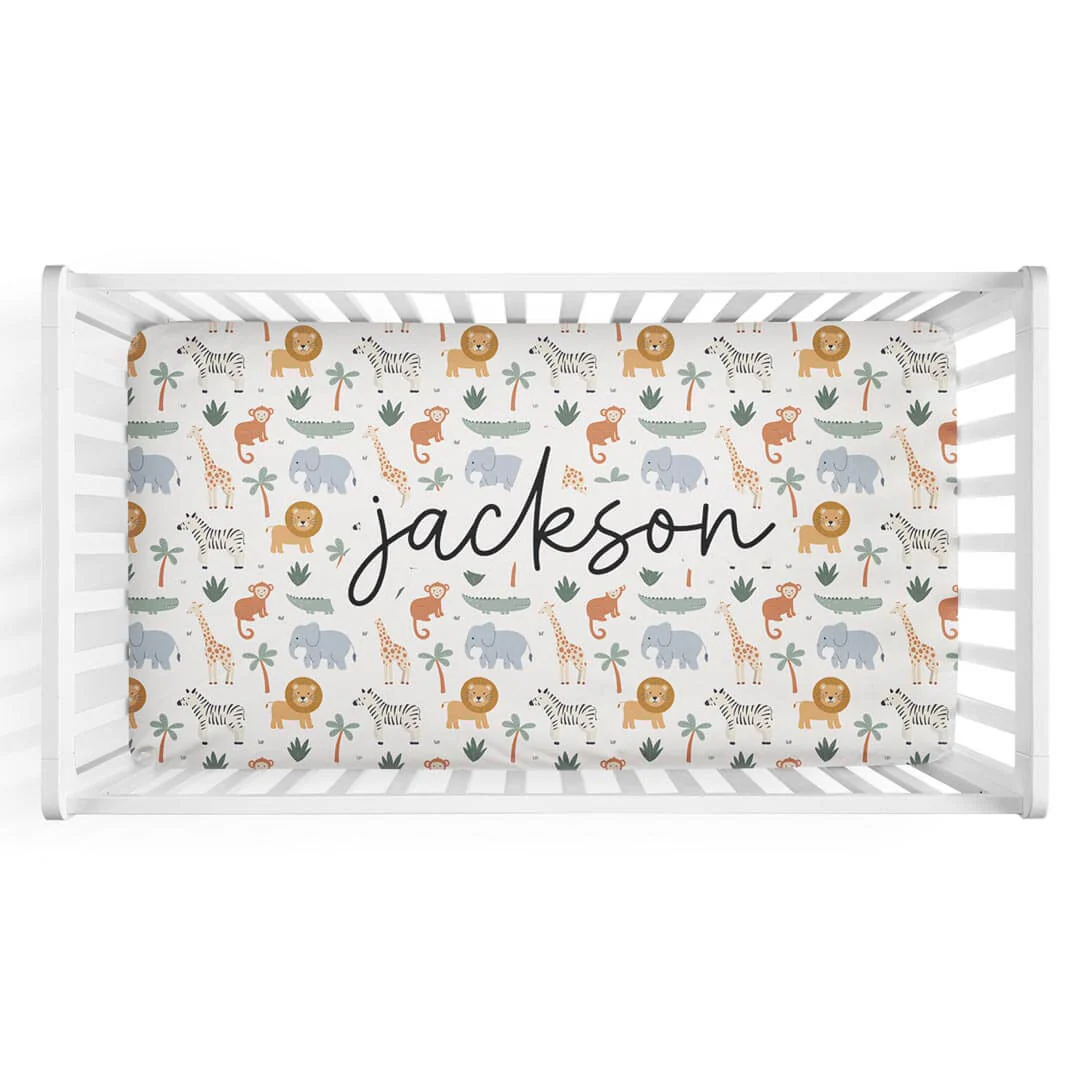Safari Snuggles Personalized Crib Sheet